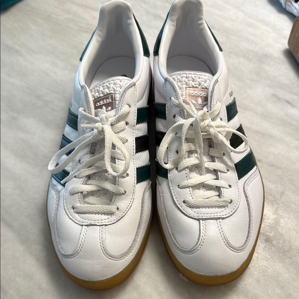 Adidas Indoor Gazelle White and Green Sneakers